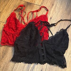 Elegant Lace Bralette Set - Red and Black